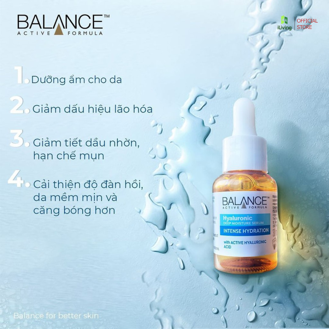 Serum cấp nước dưỡng ẩm Balance Active Formula Hyaluronic Deep Moisturizing 30ml ILIVING-BALSRHYA30