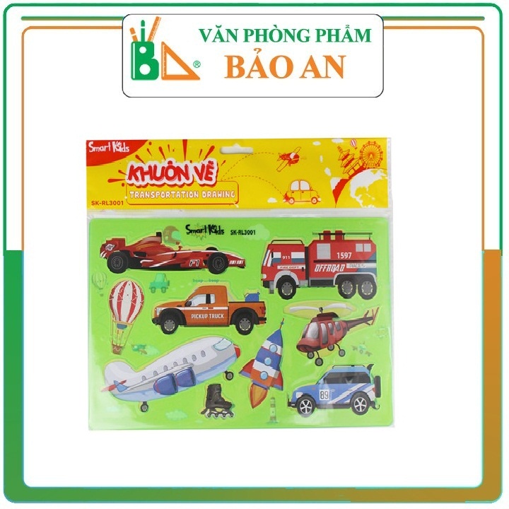 Khuôn Vẽ Transport SK-RL3001 Dùng Viết Vẽ Theo Khuôn Có Sẵn, Có Thể Vẽ Được Những Phương Tiện Giao Thông Như Máy Bay, Xe Buýt, Ô Tô,…