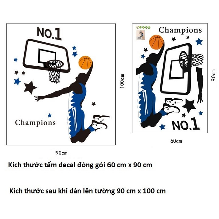 Decal dán tường bóng rổ Champions