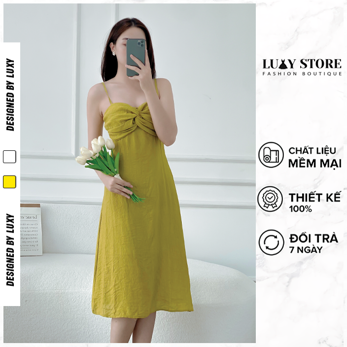 Đầm 2 dây LUXY V30267 xoắn ngực, dáng ôm eo phong cách sang chảnh