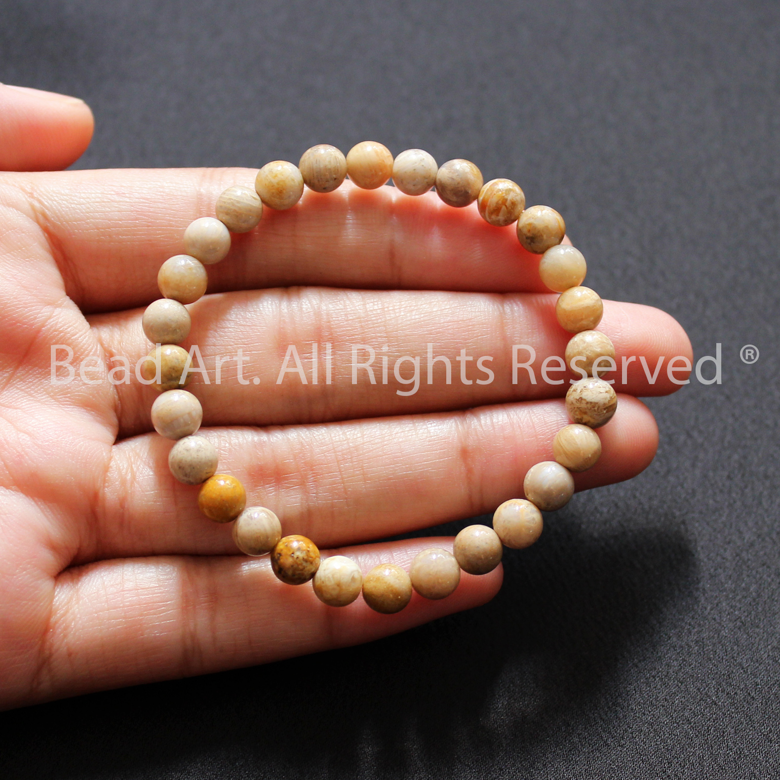 Vòng Tay 6MM Đá San Hô Hoá Thạch, Fossil Coral Tự Nhiên Loại A, Vòng Tay Phong Thuỷ, Chuỗi Hạt - Bead Art