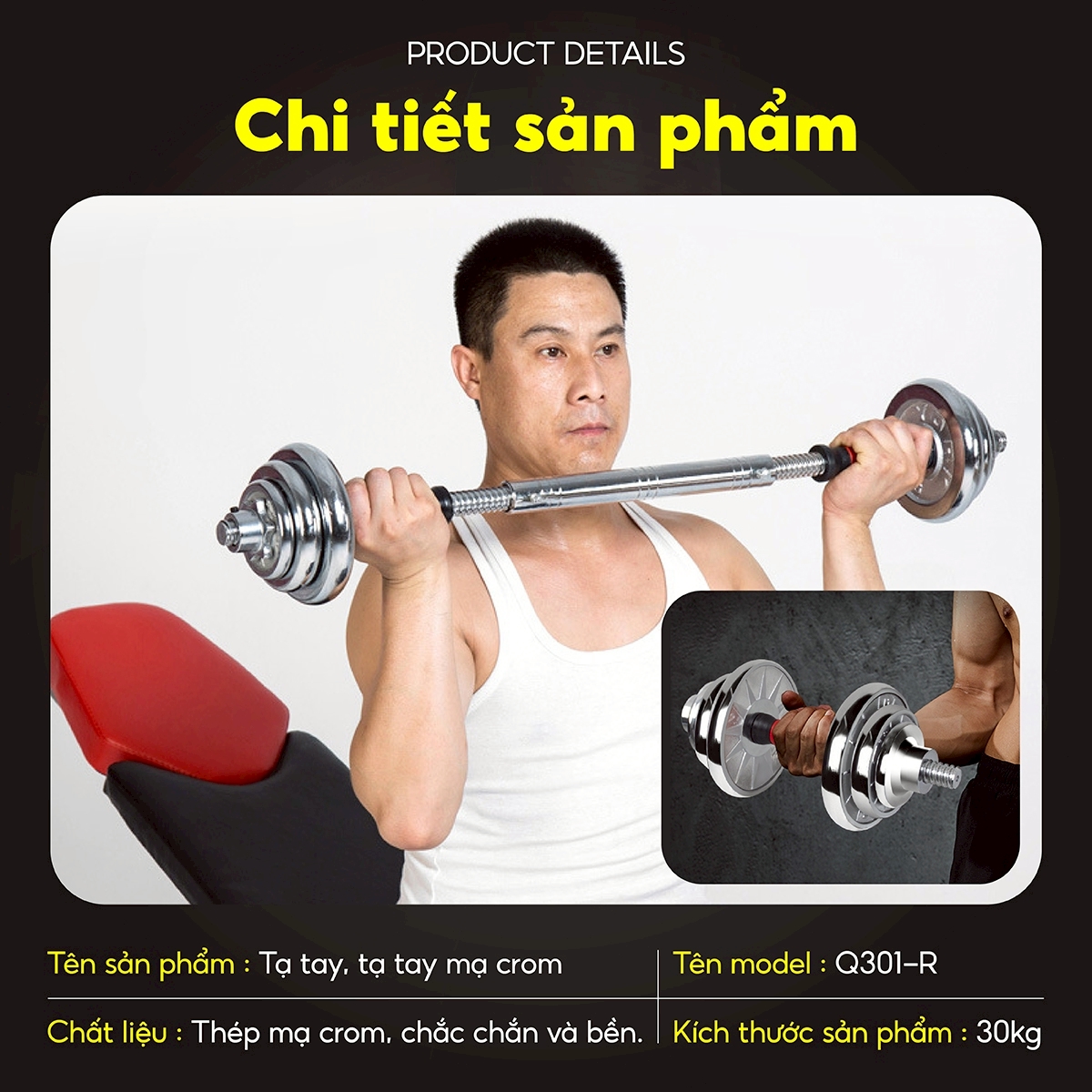 Bộ Tạ Tay Đa Năng Điều Chỉnh Q310-30kg Thiết Kế Mới Chính Hãng
