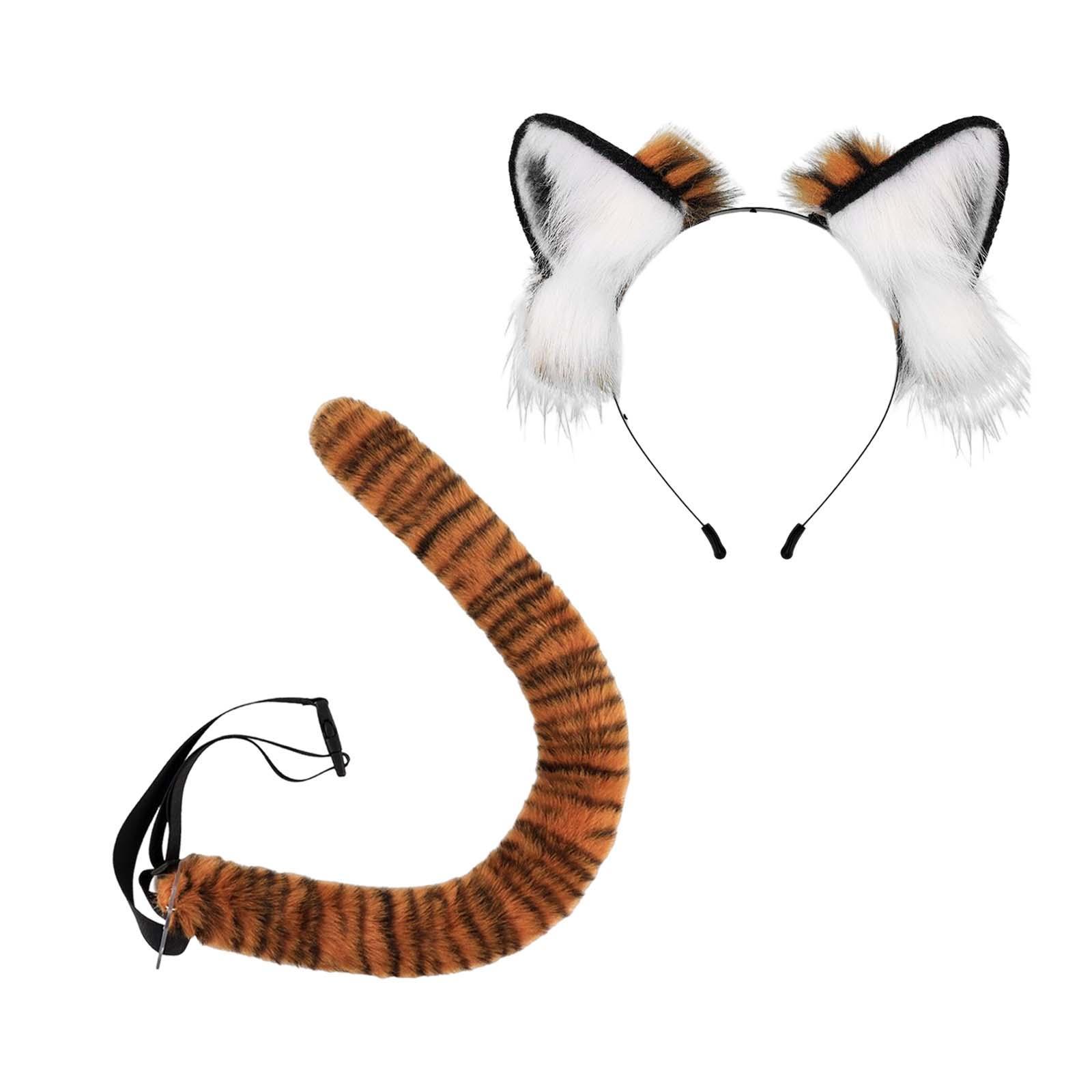 Tiger Ears and Tail Set, Ears Headband Costume Set for Holidays Stage Performance