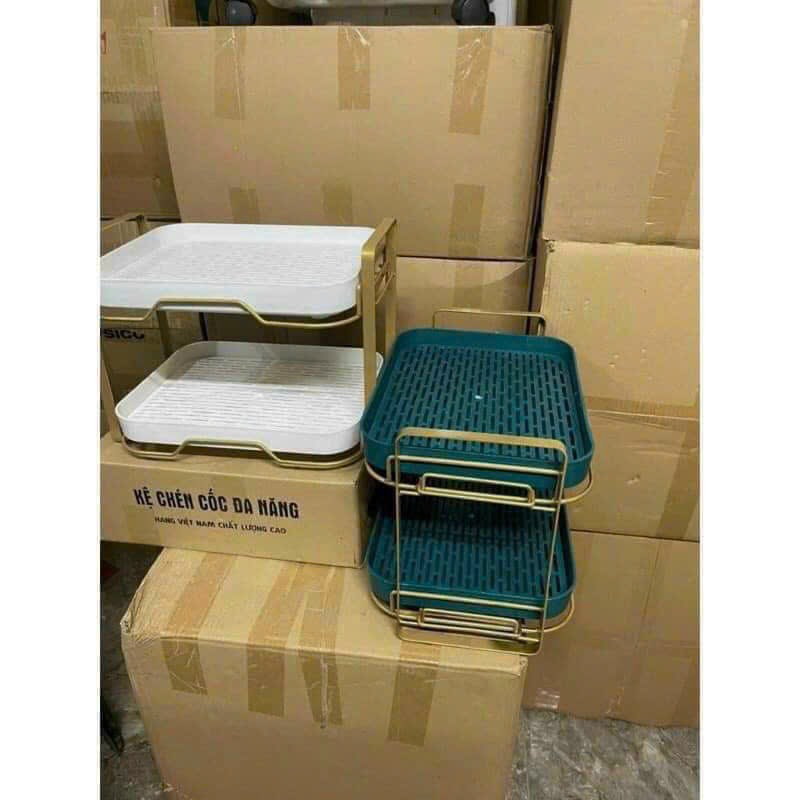 GIÁ KỆ ÚP BÁT ĐĨA , CỐC CHÉN 2 TẦNG KHUNG THÉP Kích thước:35*28*25cm