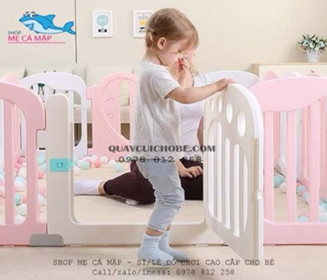 Quây cũi nhựa bé gái hồng trắng Bambi Kids, xuất Âu, hàng sẵn