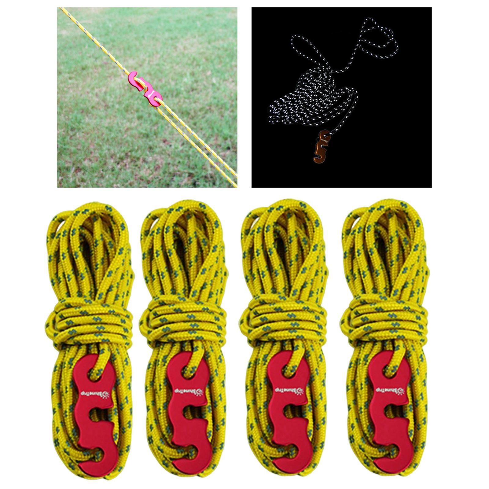 4 Pieces Tent Rope 3mm Diameter with Cord Adjuster Camping Rope for Hiking Accessories