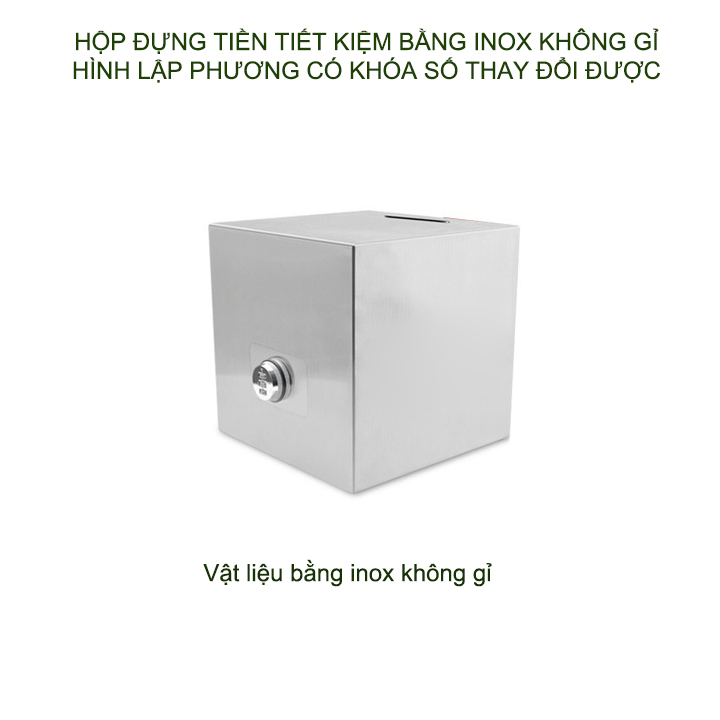 Hộp để tiền tiết kiệm trang bị khóa số thay đổi được, làm bằng inox 201, hình lập phương với nhiều kích cỡ tùy chọn