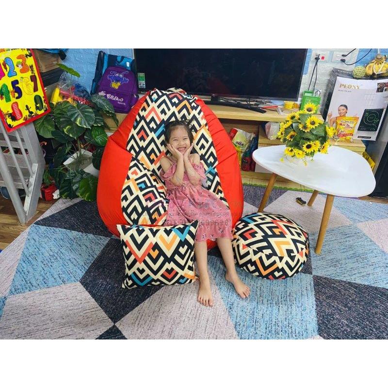 VỎ BỌC ghế lười xốp, Họa tiết kẻ, vải thô hàn mix màu, 4 size