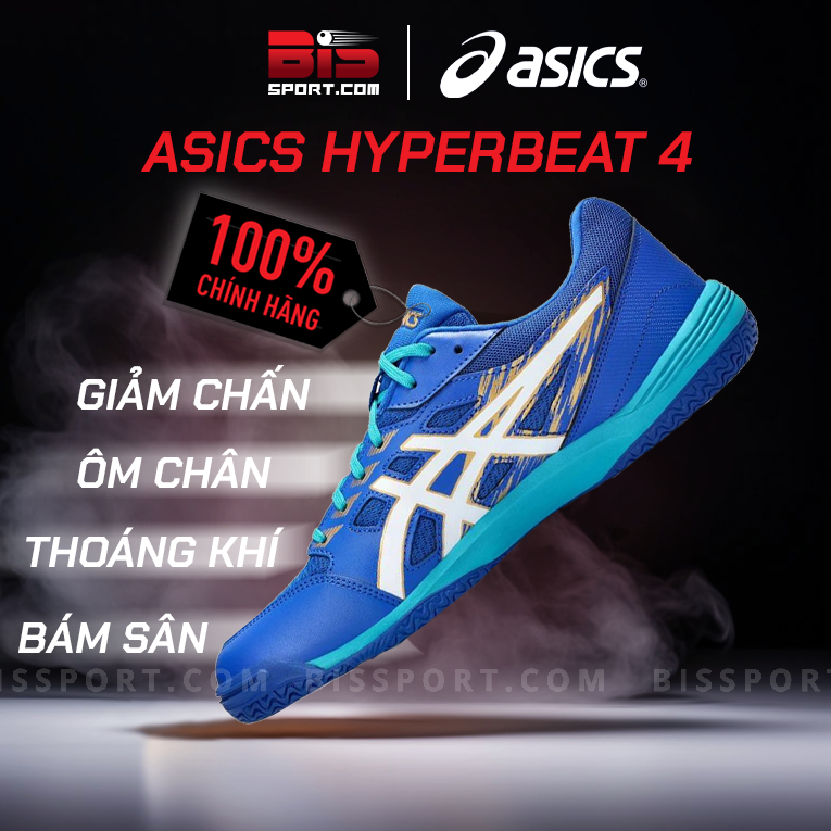 Giày Bóng Bàn Asics Hyperbeat 4 Xanh Dương Chính Hãng Nhật Bản - Siêu Bám Sân, Bền Đế, Hỗ Trợ Di Chuyển Cực Nhanh