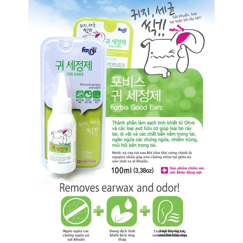 Dung dịch rửa sát trùng tai dành cho chó và mèo Forcans Flea &amp; Tick Clean Ears