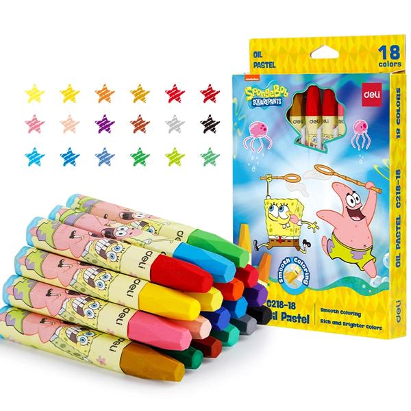 Hộp 18 Bút Sáp Dầu - Hình Bọt Biển Spongebob - Deli C218-18
