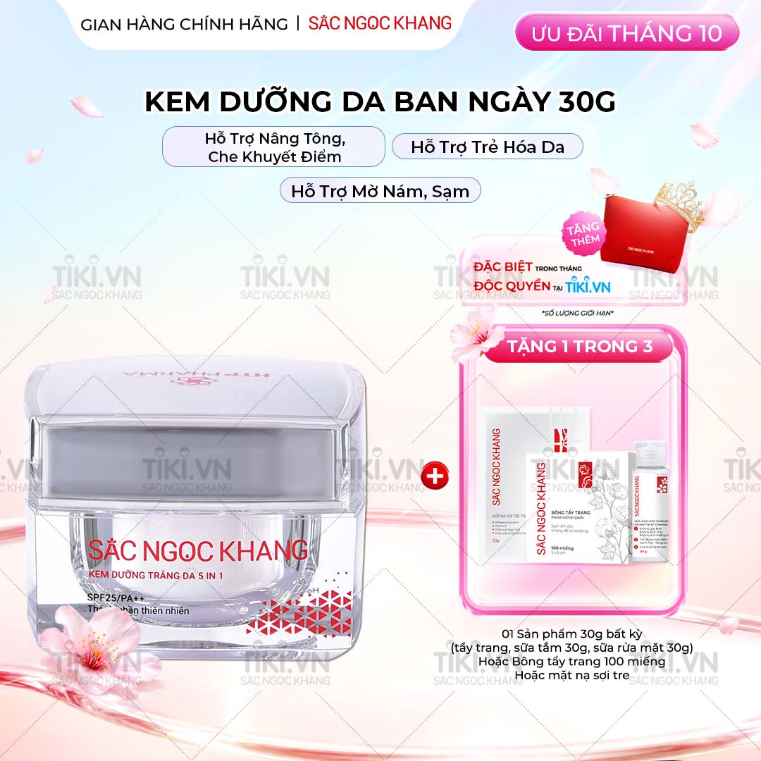 Kem dưỡng da Sắc Ngọc Khang 5 trong 1 ban ngày 30g giúp nuôi dưỡng làn da sáng khỏe, mờ thâm nám ngăn ngừa lão hóa