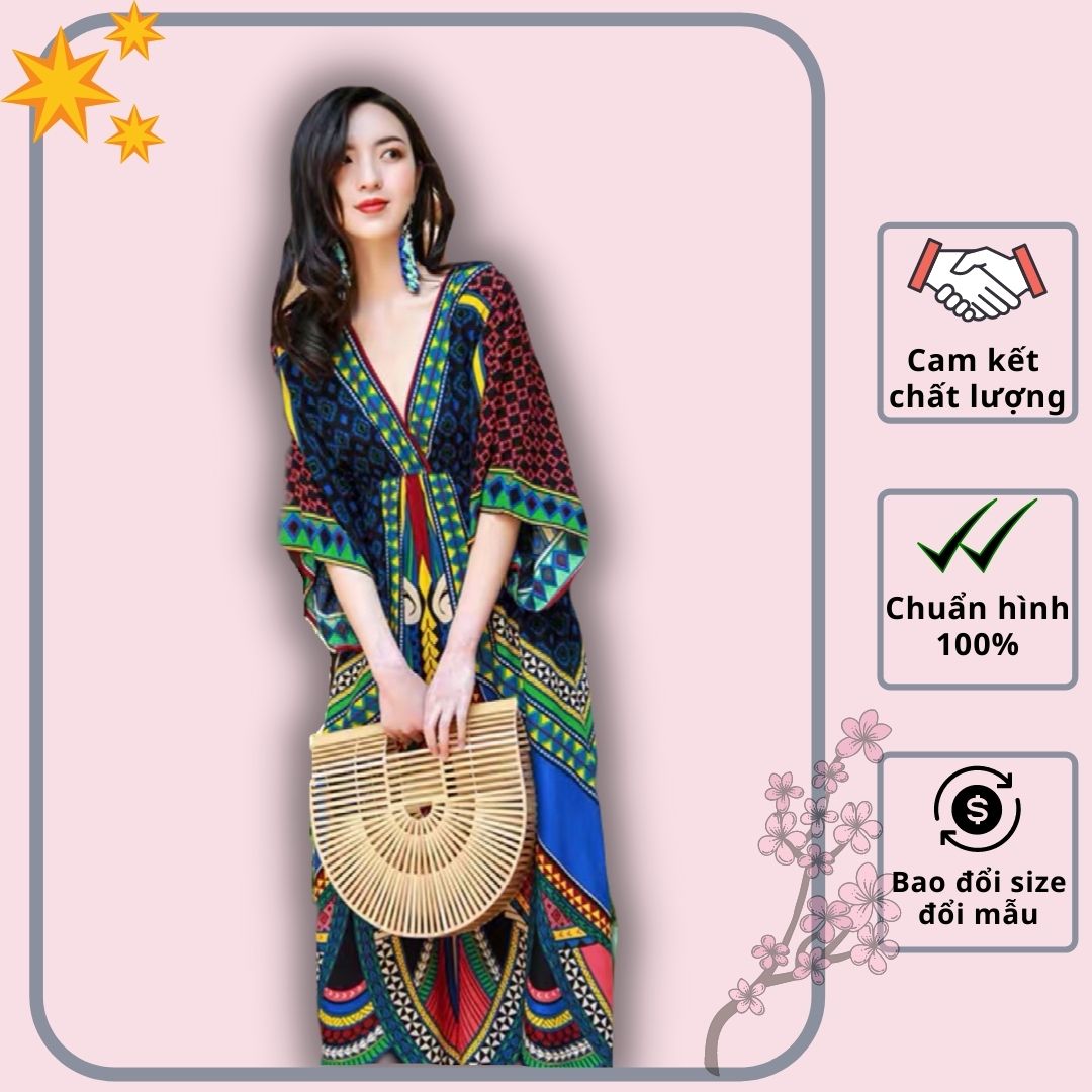 Đầm xòe maxi boho họa tiết thổ cẩm độc lạ - VN442201