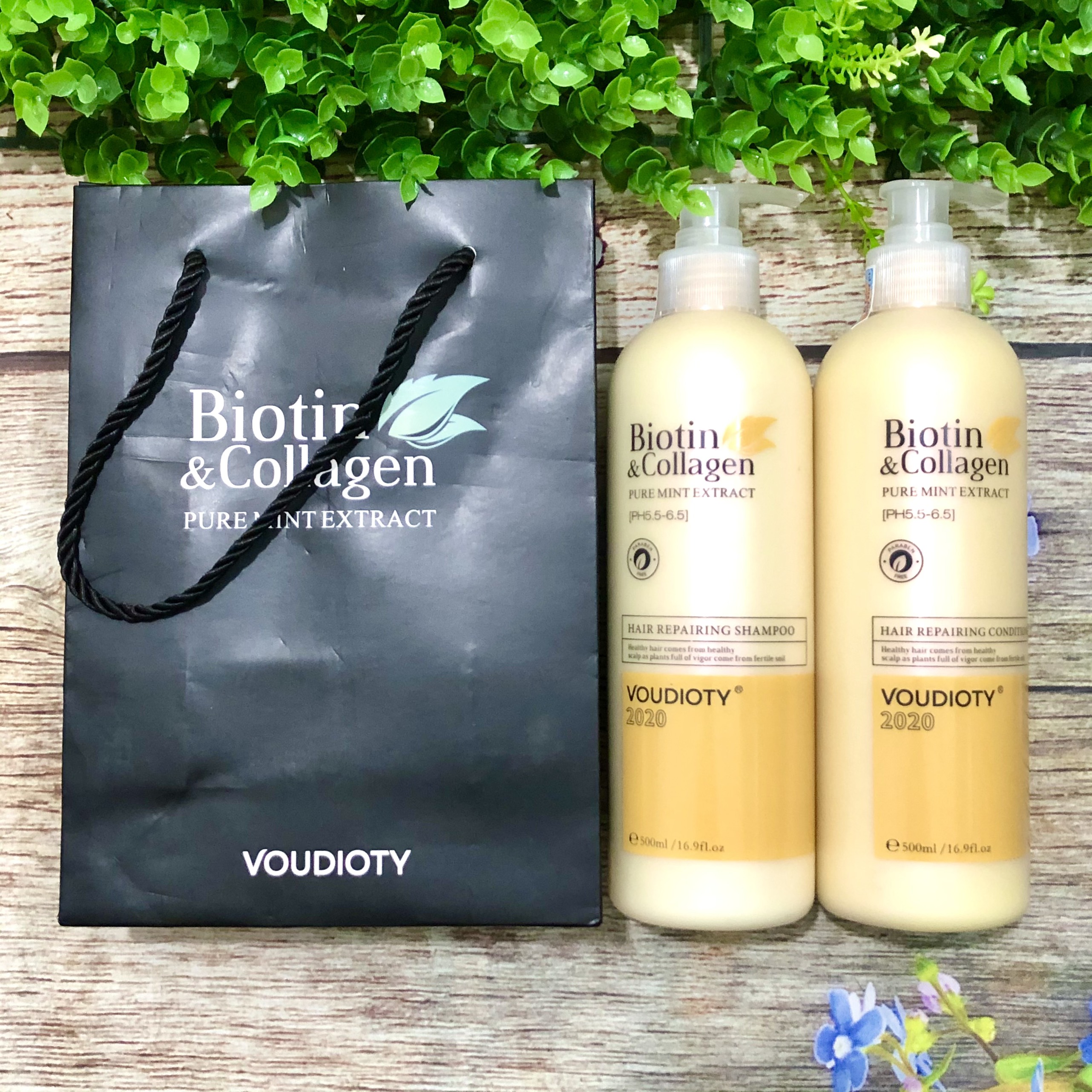 BỘ DẦU GỘI XẢ VOUDIOTY HAIR REPAIR BIOTIN &amp; COLLAGEN VÀNG NGĂN GÃY RỤNG CHO TÓC HƯ TỔN DO HÓA CHẤT 500ML*2 (CẶP BÉ)