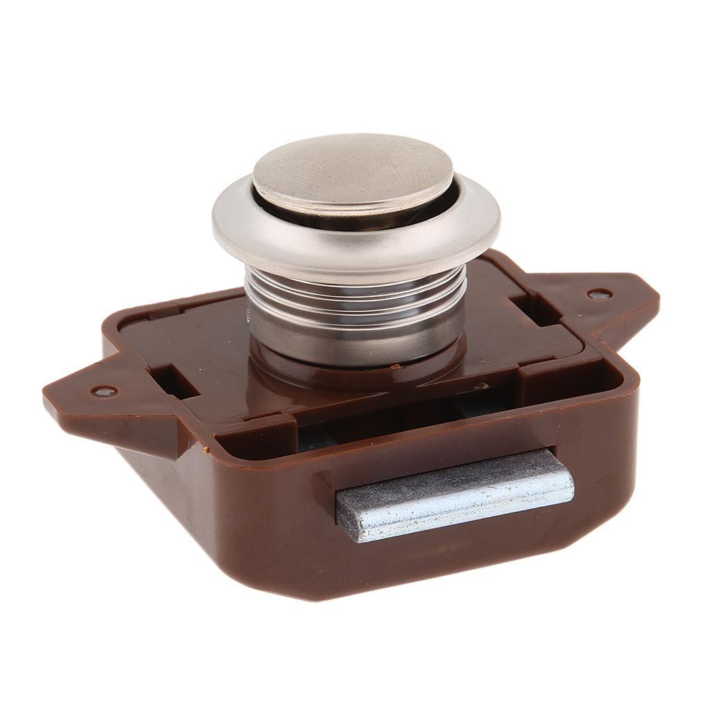 Brown Cabinet Drawer Push Button Door Lock Press Close Latch
