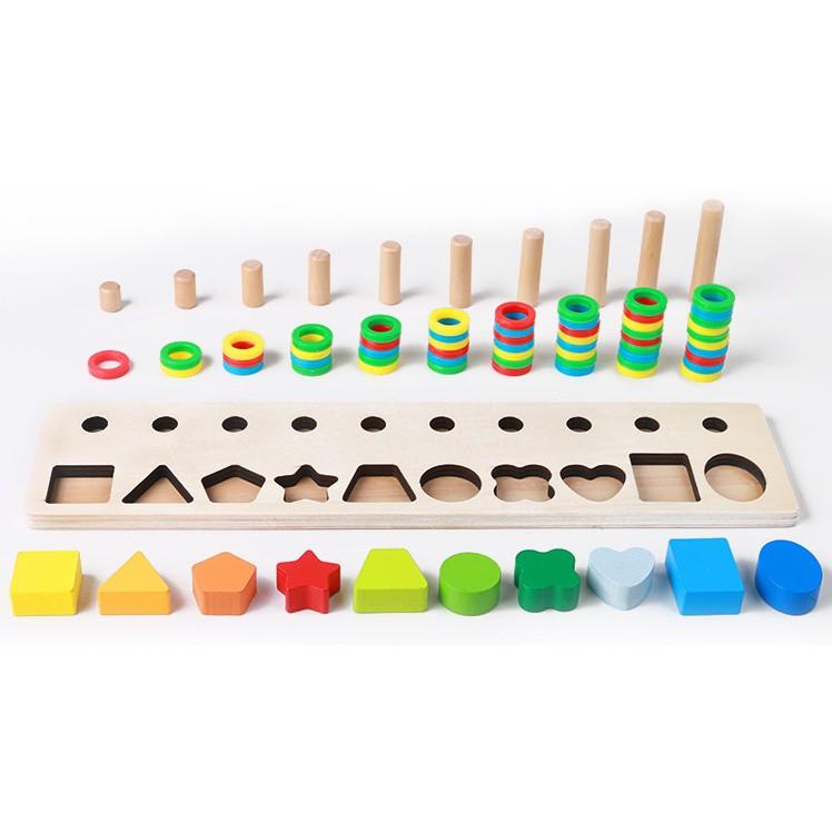 Giáo Cụ Montessori Giúp Bé Học Đếm Bậc Thang 10 Và Cột Tính Bằng Gỗ