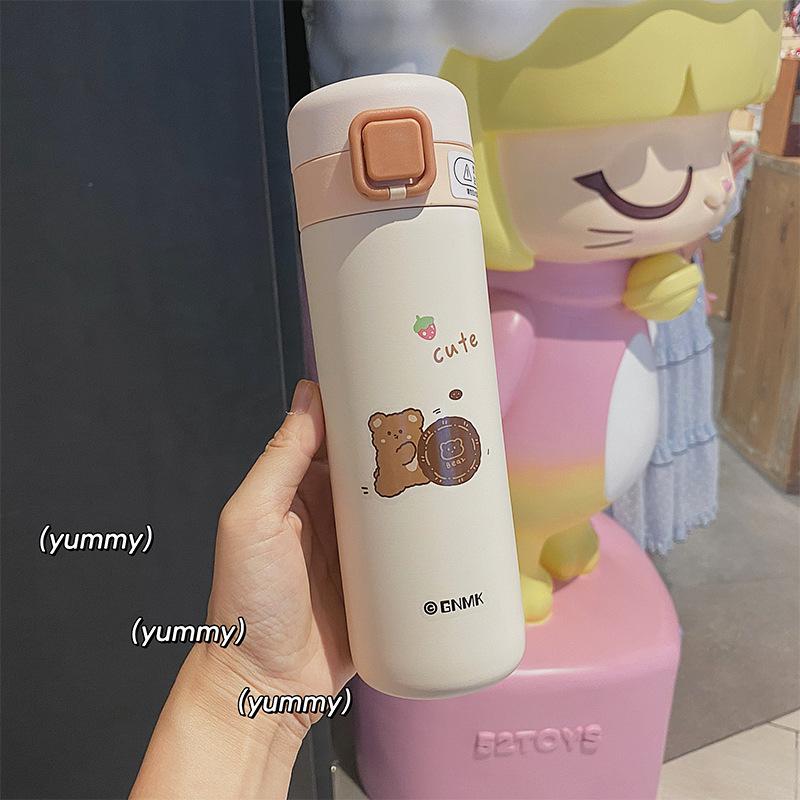 Gấu Bình Giữ Nhiệt Cốc Hoạt Hình Dễ Thương Trẻ Em Học Sinh Bé Gái Bé Trai Nảy Bình Nước 304 Bình Giữ Nhiệt Chân Không Thép Không Gỉ Cup