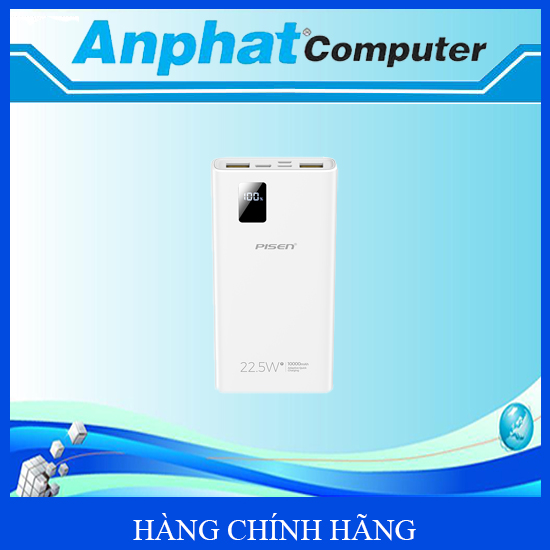 Pin sạc dự phòng PISEN QUICK Digital 124-B 20.000mAh 22.5W White - Hàng Chính Hãng