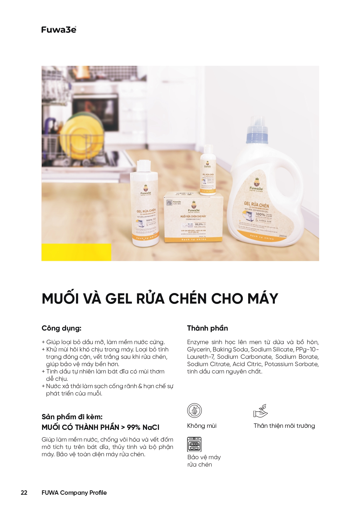 Gel rửa chén hữu cơ enzyme dứa dành cho máy Fuwa3e 2000ml/ 500ml – bảo vệ máy, làm mềm nước cứng