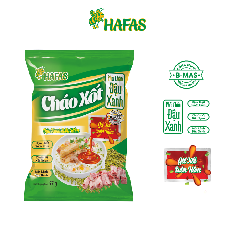 (Thùng 30 gói) - Cháo Xốt Đậu xanh Sườn hầm HAFAS - Ăn Liền - Gói 57gr