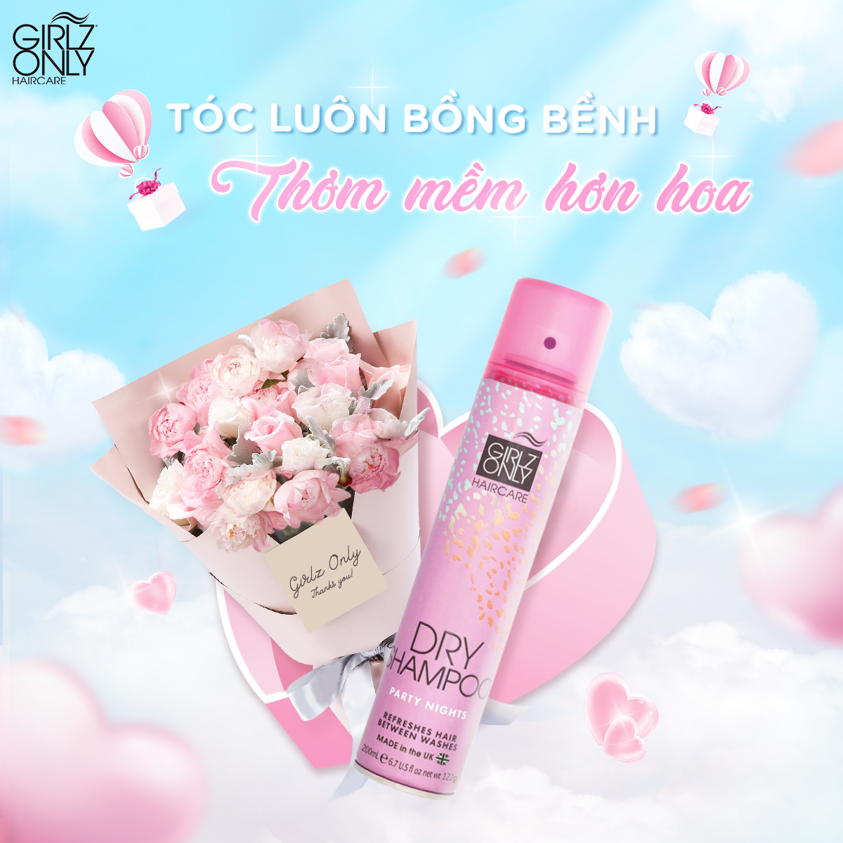 Dầu gội khô không cần nước Girlz Only Anh Quốc làm sạch bụi bẩn, làm phồng chân tóc, giữ nếp, tạo kiểu tóc bồng bềnh, suôn mượt - Massel Official