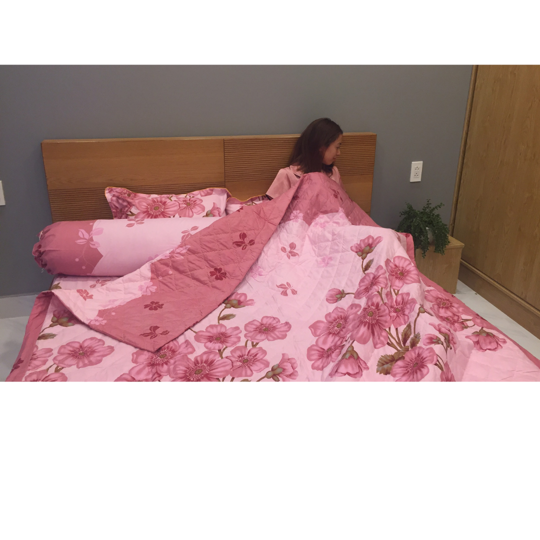 Bộ Drap Giường Có Chăn Hoa Xanh