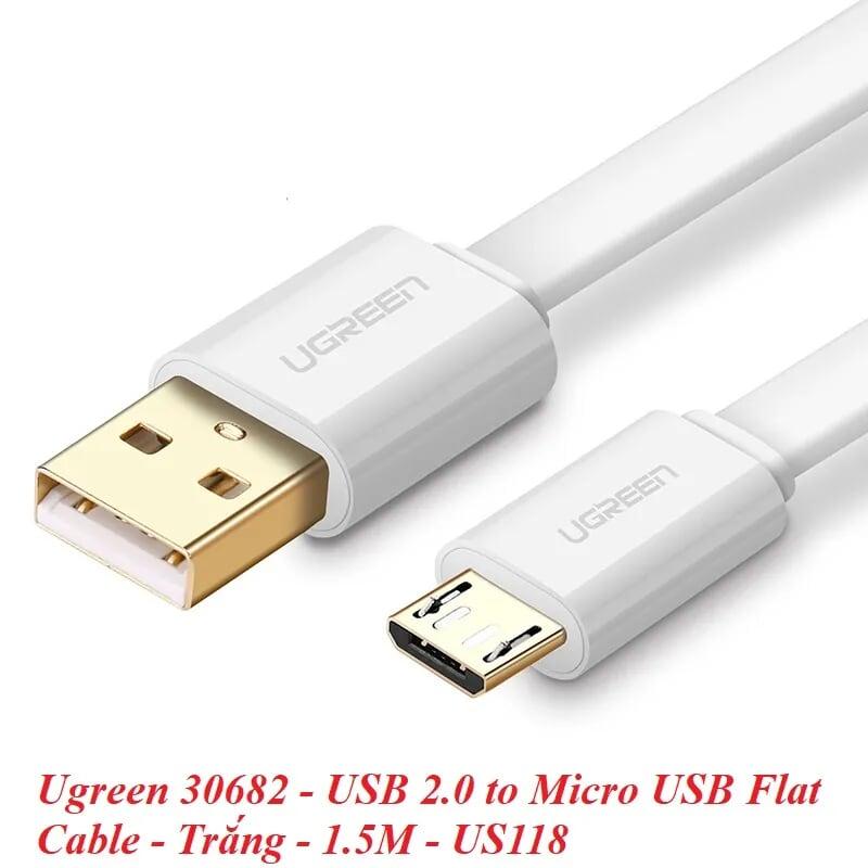 Ugreen UG30682US118TK 1.5M màu Trắng Cáp sạc truyền dữ liệu USB 2.0 sang MICRO USB dáng dẹt - HÀNG CHÍNH HÃNG