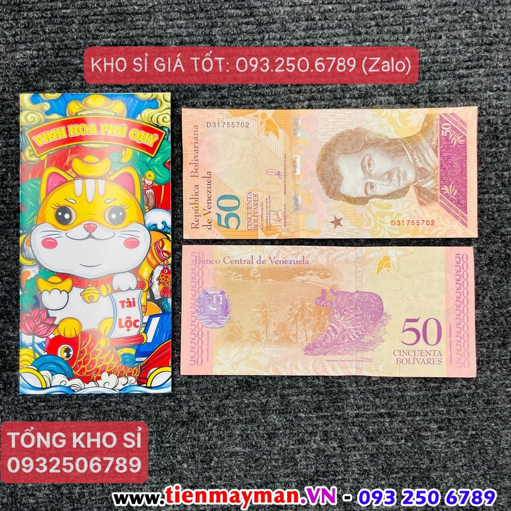 Set 10 tờ Tiền Phong Thủy Hình Con Mèo 50 Bolivares Venezuela 2023, tặng bao lì xì, Lì Xì Tết - NELI