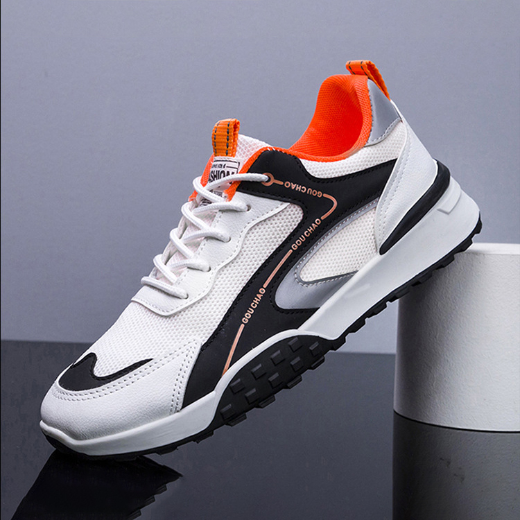 Giày Thể Thao Nam GEMI - Giày Sneaker Màu Đen Viền Trắng - Trắng Viền Đen, Giày Thể Thao Vải Lưới Trên, Kết Hợp Màu Trắng, Mũi Giày Tròn - G5110