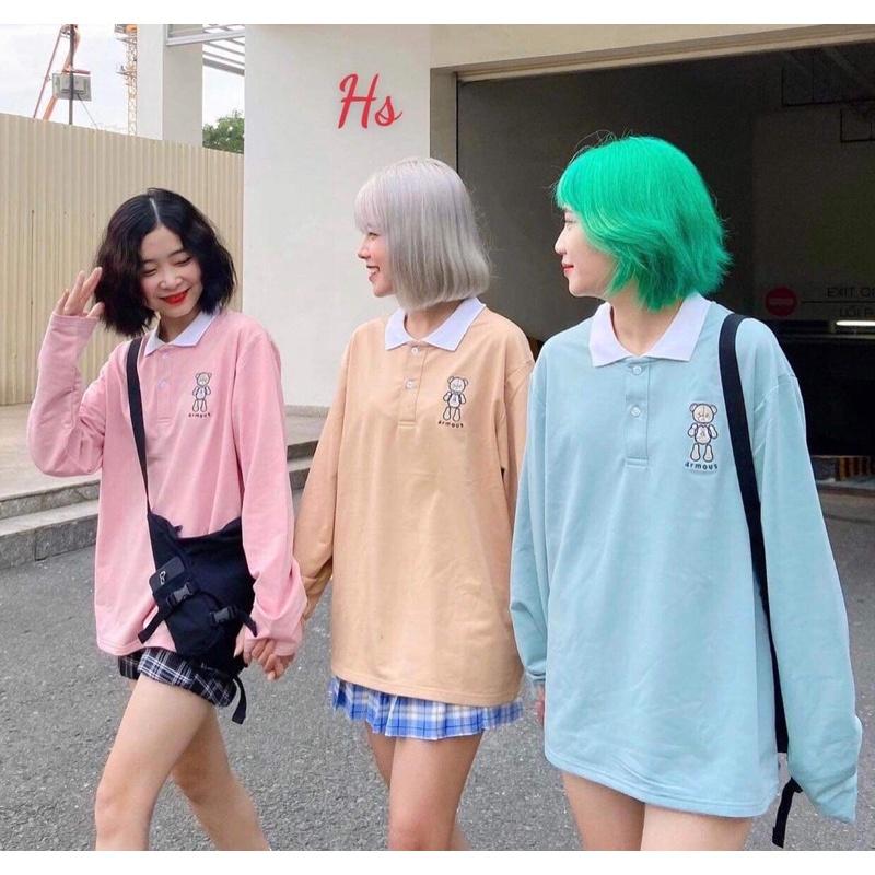 Áo cổ bẻ dài tay logo gấu Amous HS6
