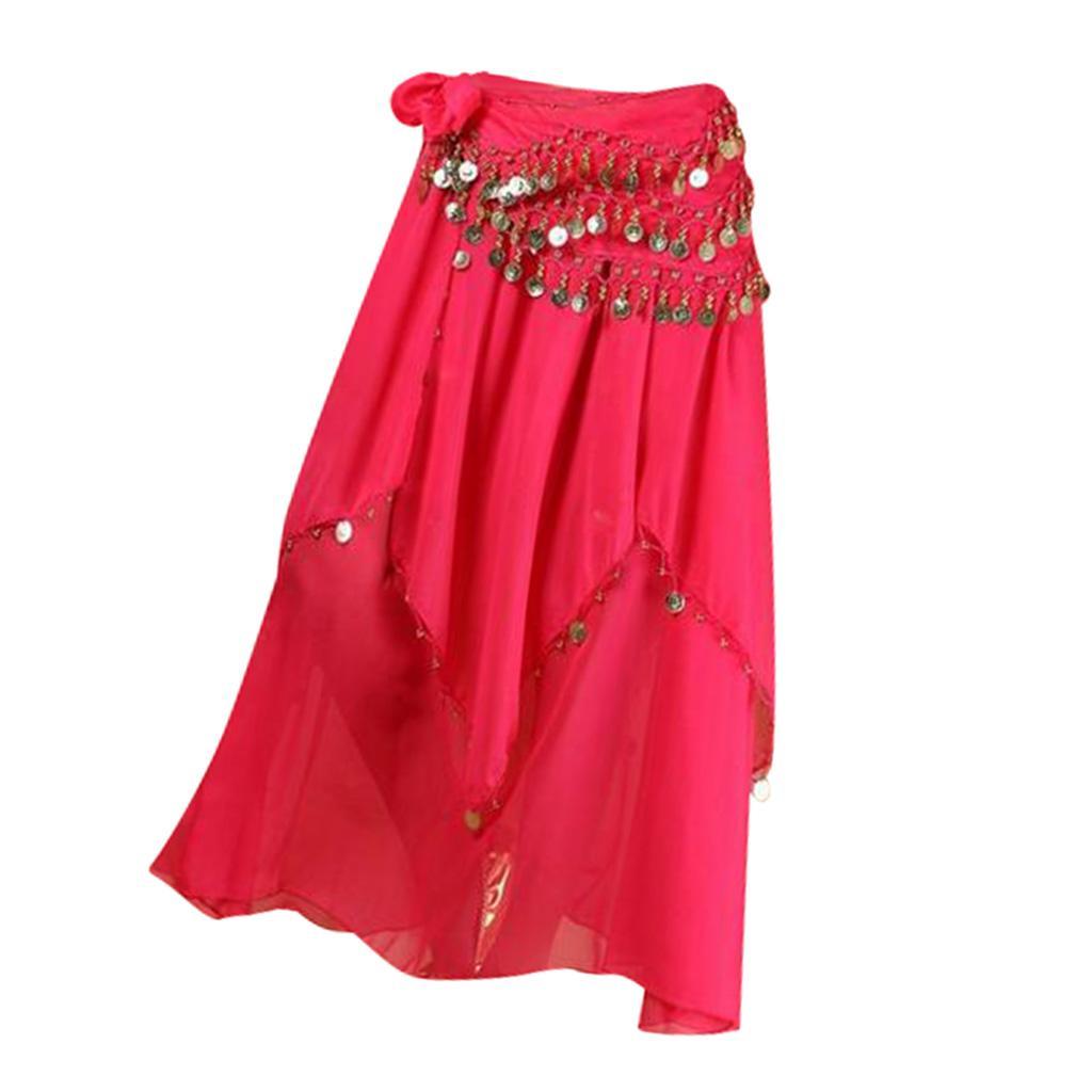 Women's Belly Dance Dresses Oriental Costumes Performance Dress Double Slits Belly Dance Skirts Dance Skirt With Coins Hip Scarf