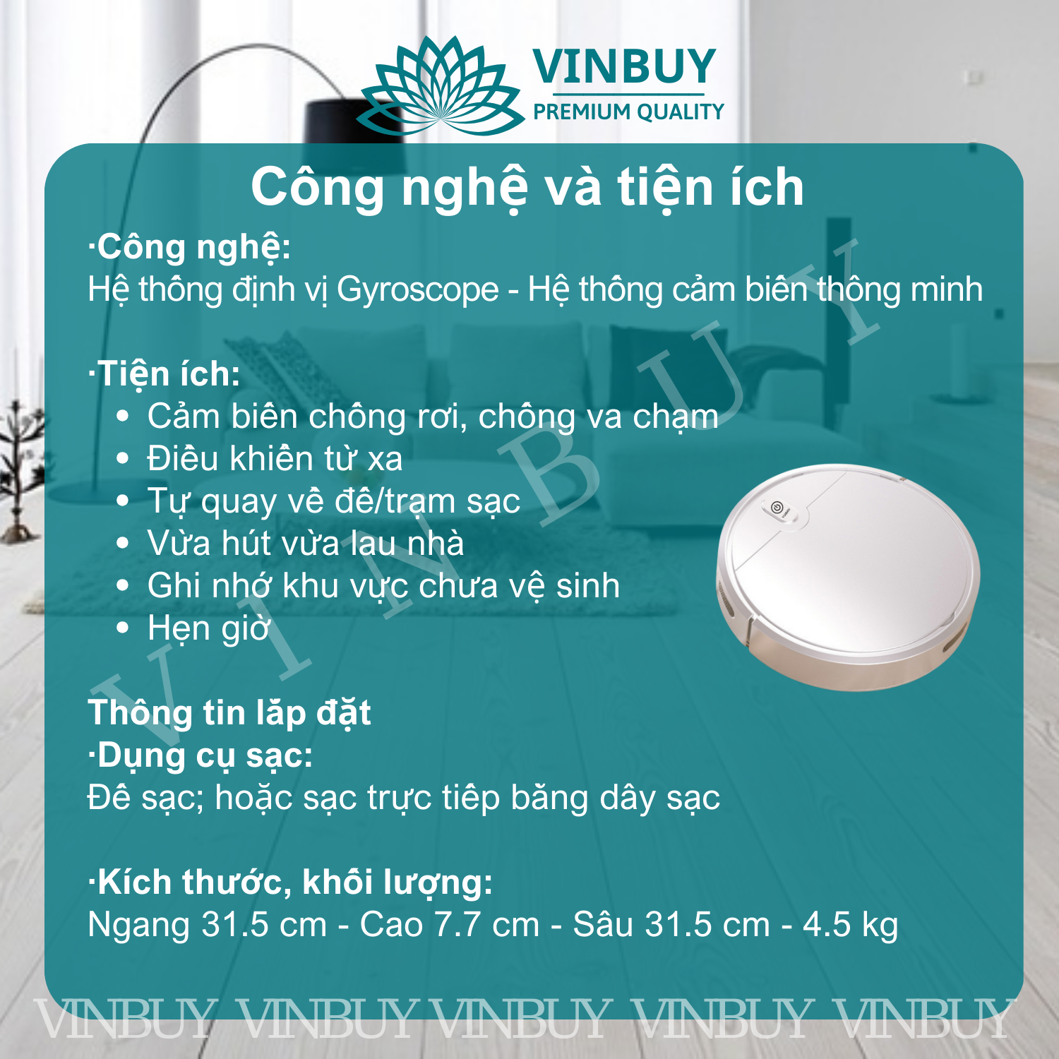 ROBOT HÚT BỤI VÀ LAU SÀN 2 TRONG 1 VINBUY – HÀNG CHÍNH HÃNG