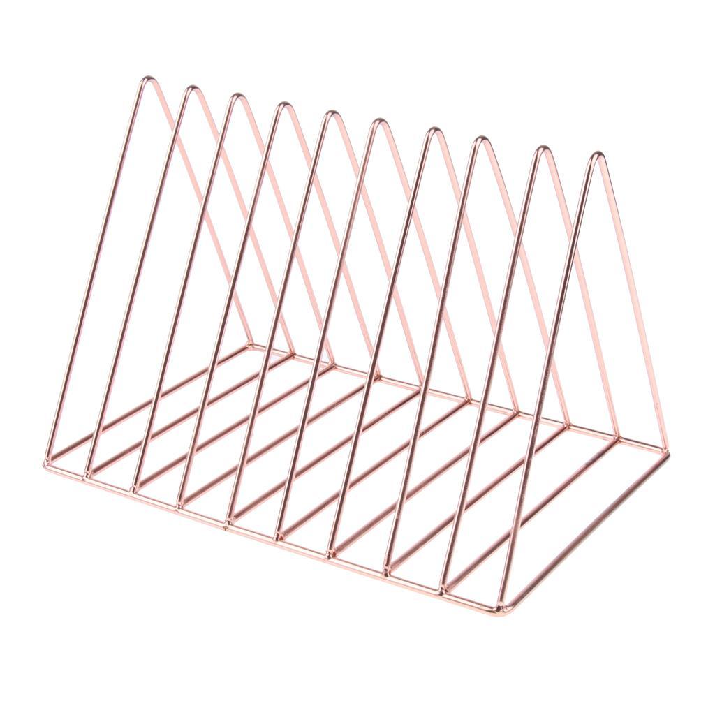 Chic Rose Gold Metal Bookshelf Magazine Book Stand Rack Holder, Desktop Organizer