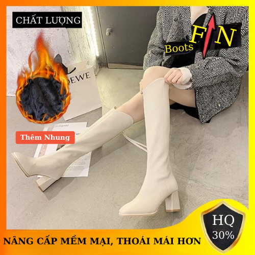 Bốt Đùi Nữ Da Lì Trắng Đen Thời Trang Khoá Sau Ulzzang Siêu Hót Cao Cổ Giày Boot Xinh