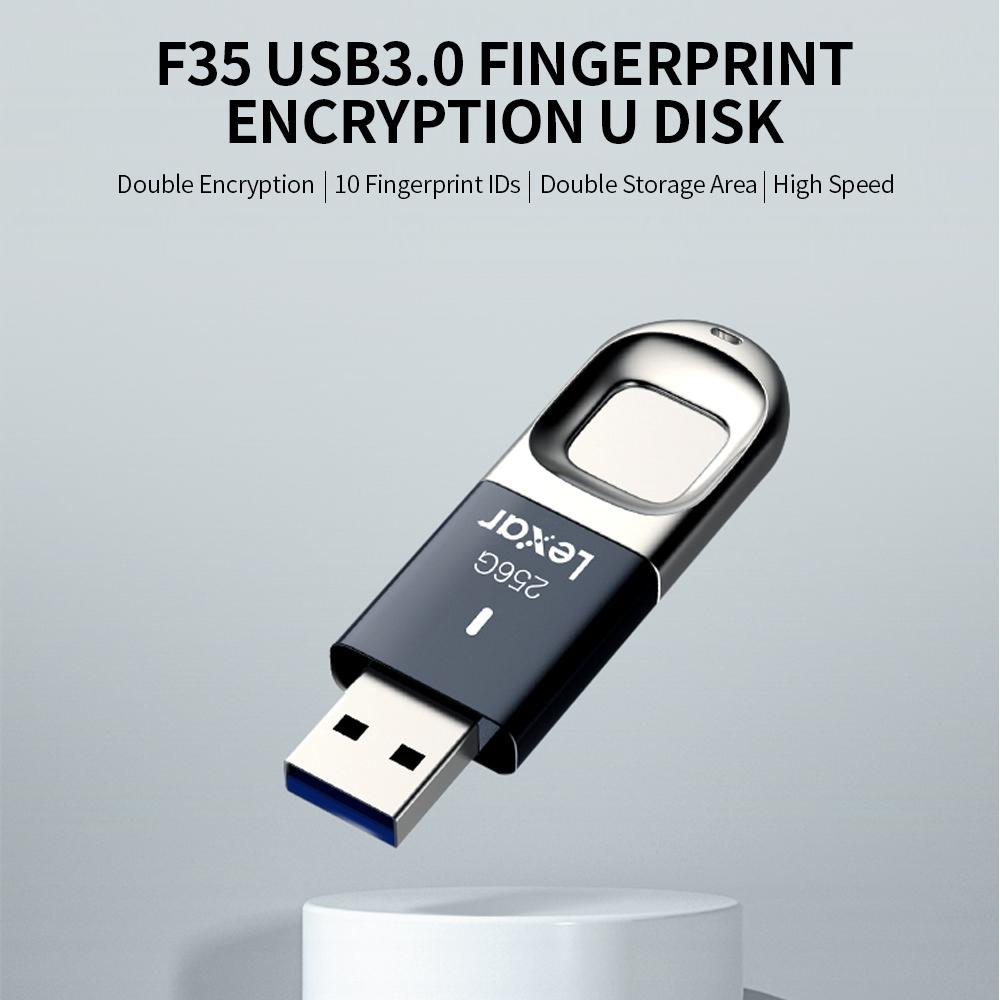 Lexar F35 256GB USB Flash Drive USB3.0 Metal Fingerprint Encryption U Disk 300MB/s Reading Speed for PC Laptop