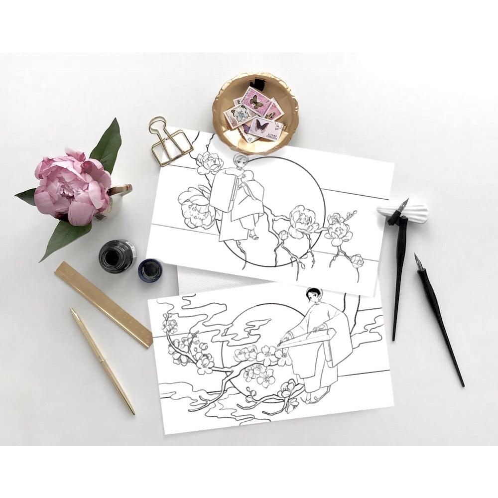 Postcard tô màu "Cổ phục Việt Nam" bởi Hoàng Anh - Self Art Cold Press 300gsm