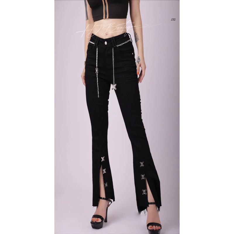 Quần Jeans đen ôm xẻ cách điệu - J32