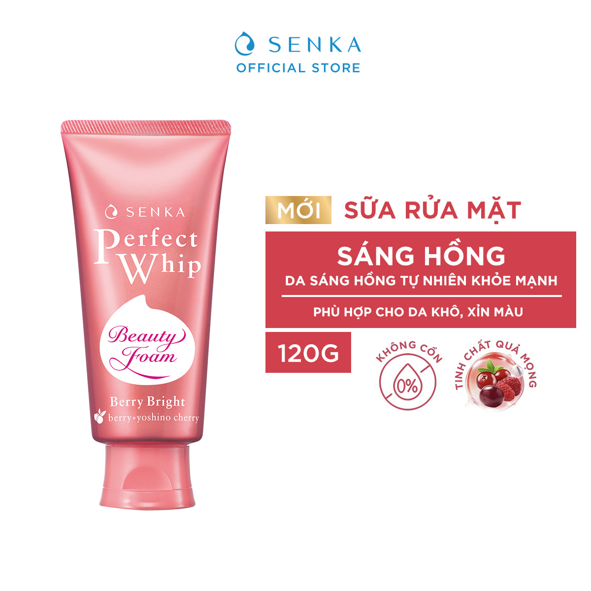 Sữa rửa mặt dưỡng da sáng hồng Senka Perfect Whip Berry Bright 100g
