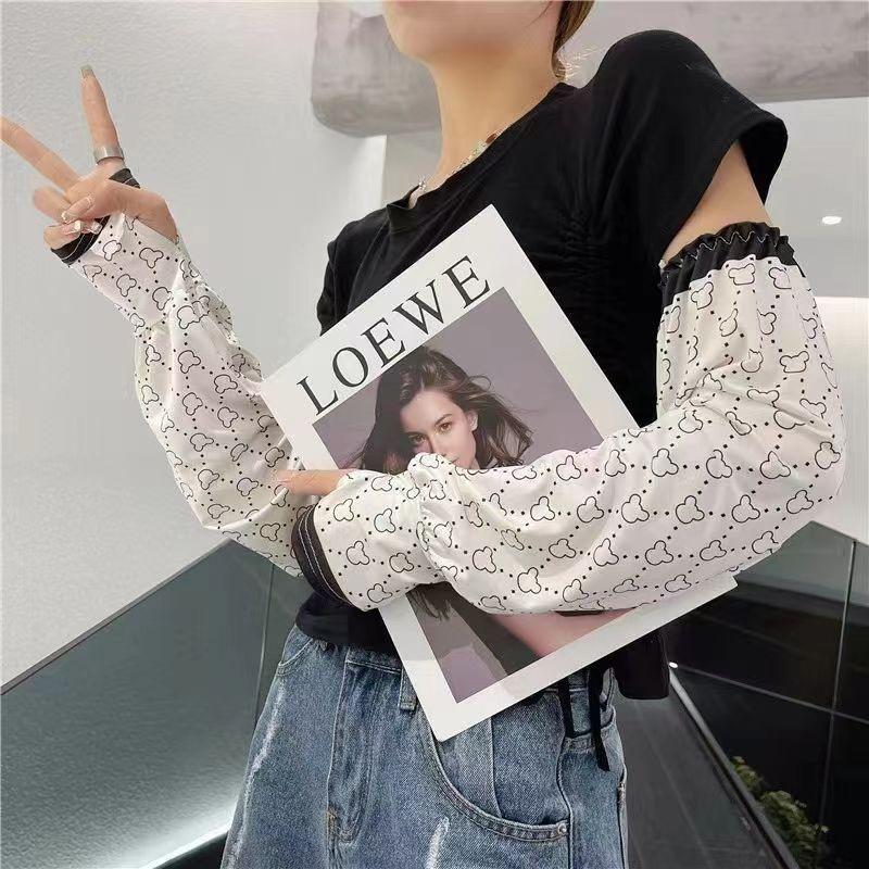 Găng tay chống nắng chống tia UV dáng rộng vải lụa mát in hoa thời trang