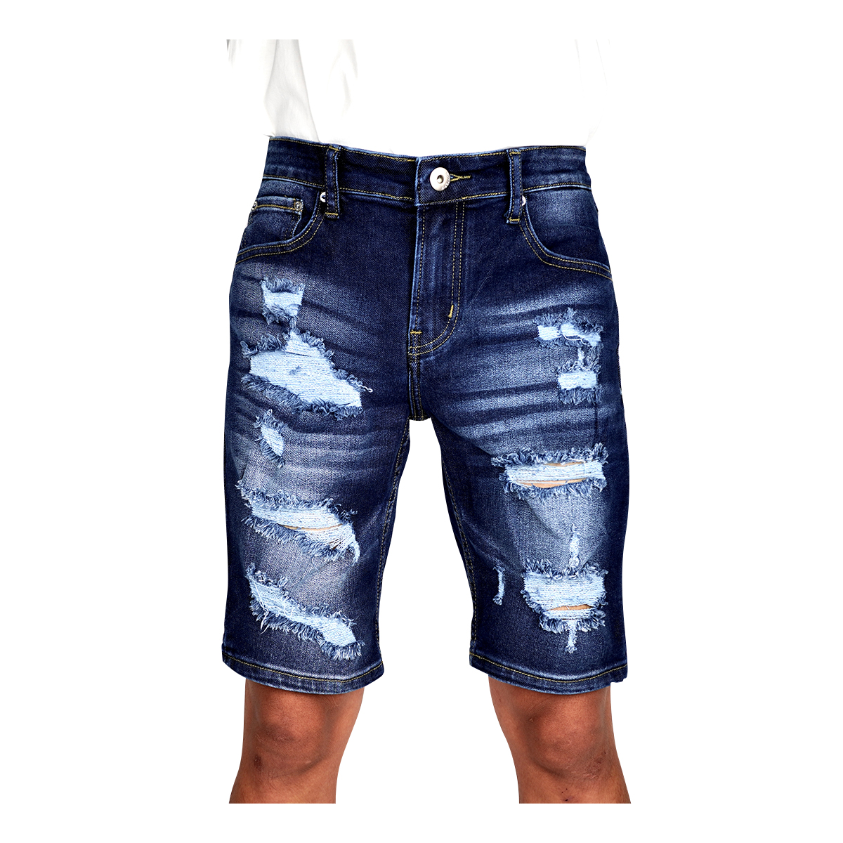 Quần Short Jeans Nam Rách Cao Cấp HUNTER X-RAYS Form Slim Thun Màu Xanh Đậm S78