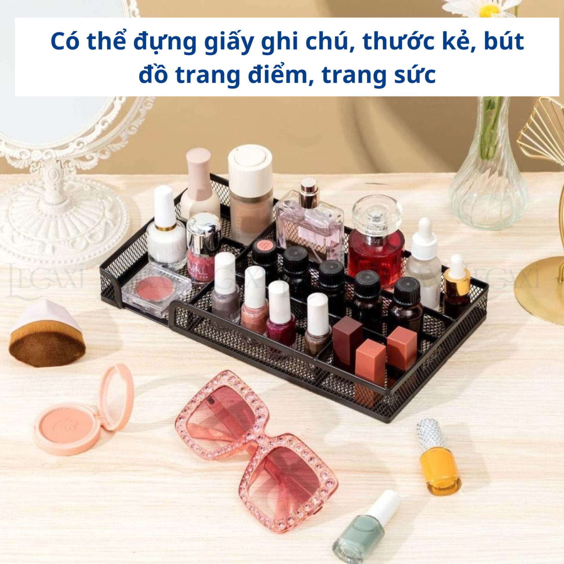 Khay Đựng Bút Tẩy Thước, Dụng Cụ Văn Phòng, Mỹ Phẩm, Trang Sức 6 Ngăn Bằng Lưới Sắt Văn Phòng Phẩm