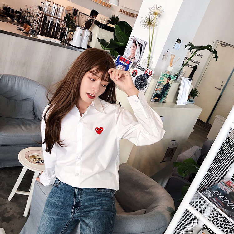 Áo sơ mi nữ công sở form dáng basic dễ mặc, họa tiết trái tim thêu xinh xắn CS127