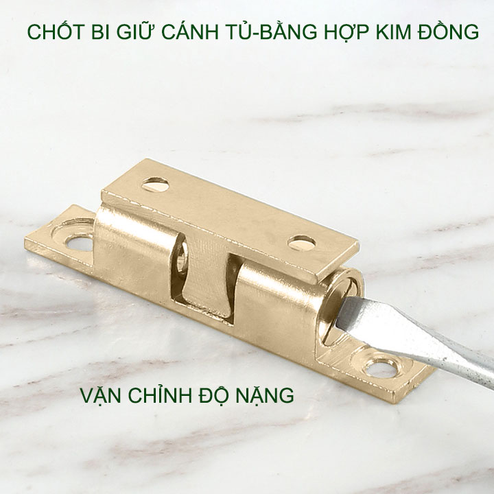 01 Chốt bi giữ cánh tủ bằng hợp kim đồng, có điều chỉnh độ chặt, có nhiều cỡ cho khách lựa chọn