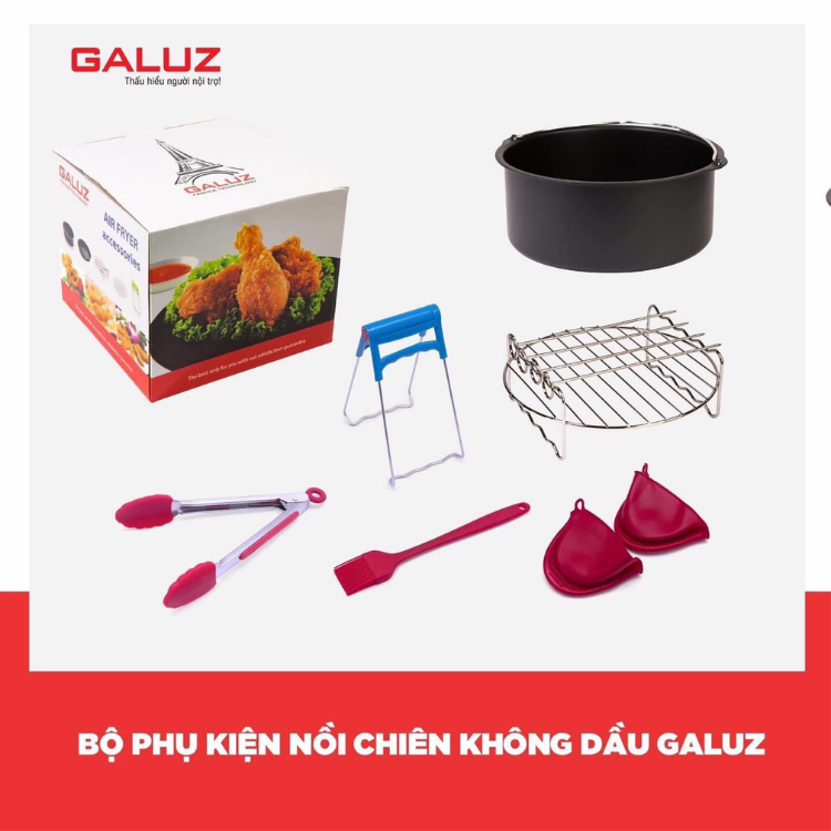 Nồi chiên không dầu điện tử cảm ứng Galuz dung tích 5.5L công suất 1700W kèm 8 phụ kiện làm bánh - Hàng