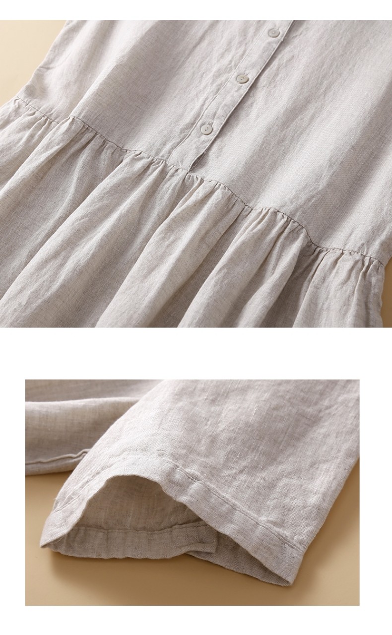 Đầm suông hè nữ  cổ trụ linen tay ngắn chất đũi mềm mát, thời trang Haint Boutique Da158