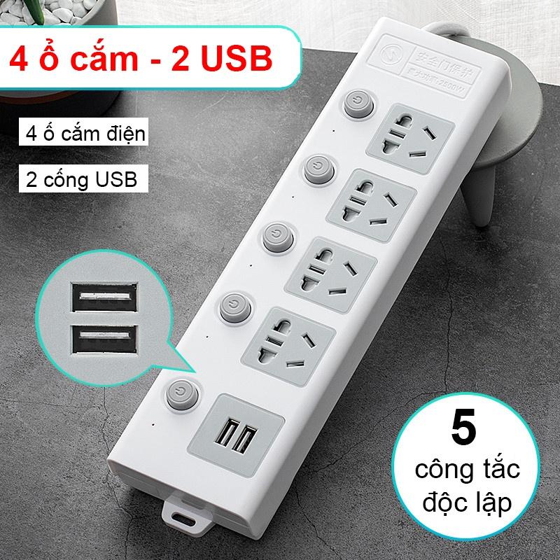 Ổ Cắm Điện Đa Năng Thông Minh, Ổ Điện An Toàn, Chống Giật, Cổng USB 5V, Chịu Tải 2500W, Dây Lên Đến 4.5m