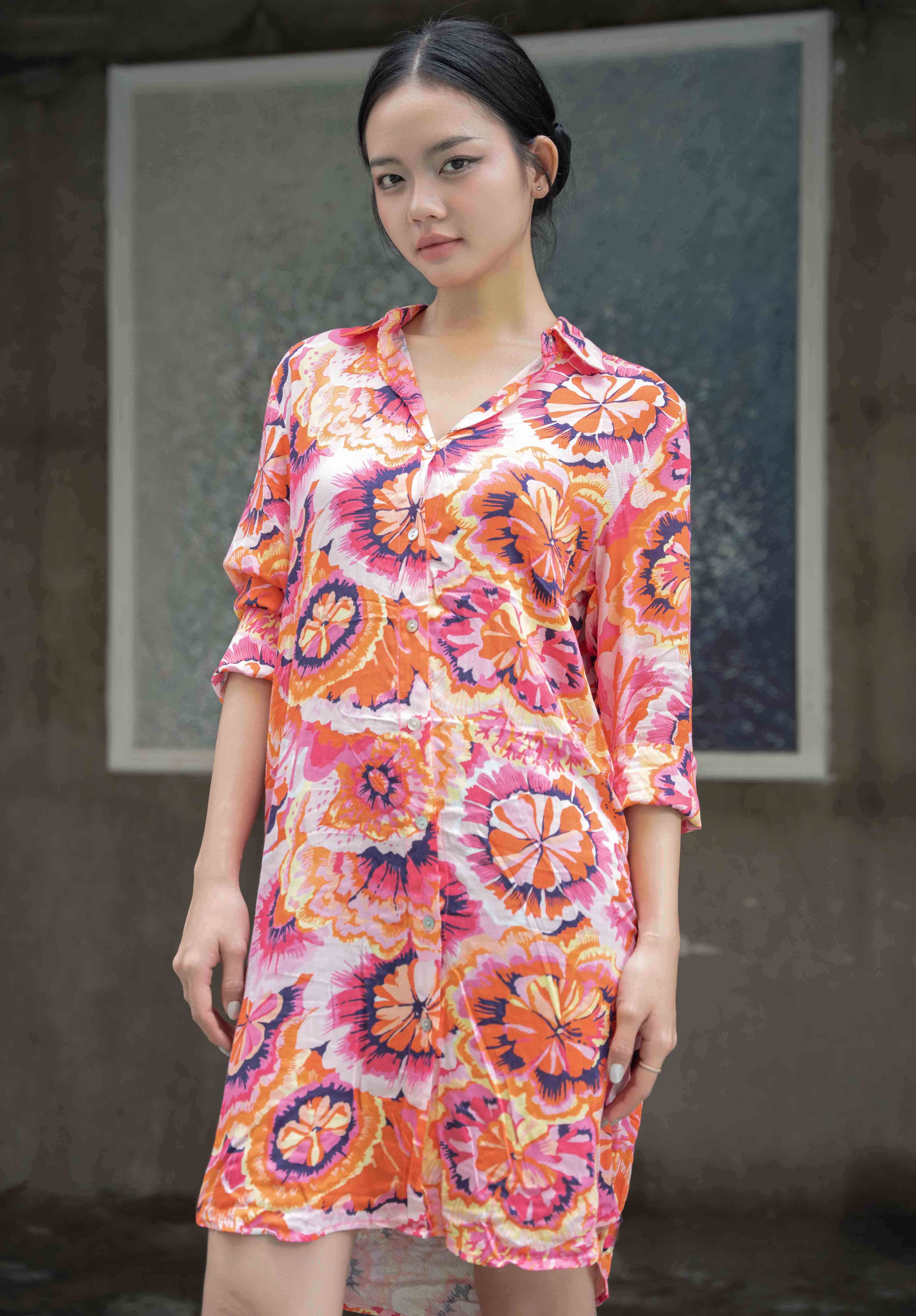 Đầm Sơ Mi Hoa Cotton Cao Cấp Luna Llena
