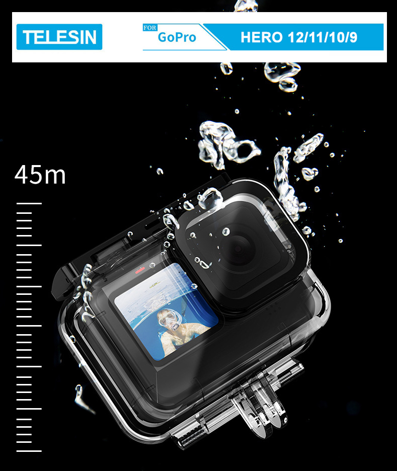 Case chống nước hãng TELESIN dùng cho camera hành động GoPro Hero 9, GoPro Hero 10, GoPro Hero 11, GoPro Hero 12