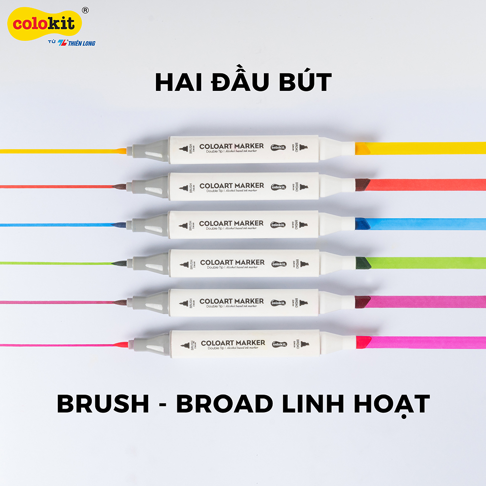 Bút màu dạ Art Marker Thiên Long Colokit - Tặng sổ Sketch - Bộ 12/24 màu- Bút màu dạ 2 đầu siêu đẹp dùng cho caligraphy