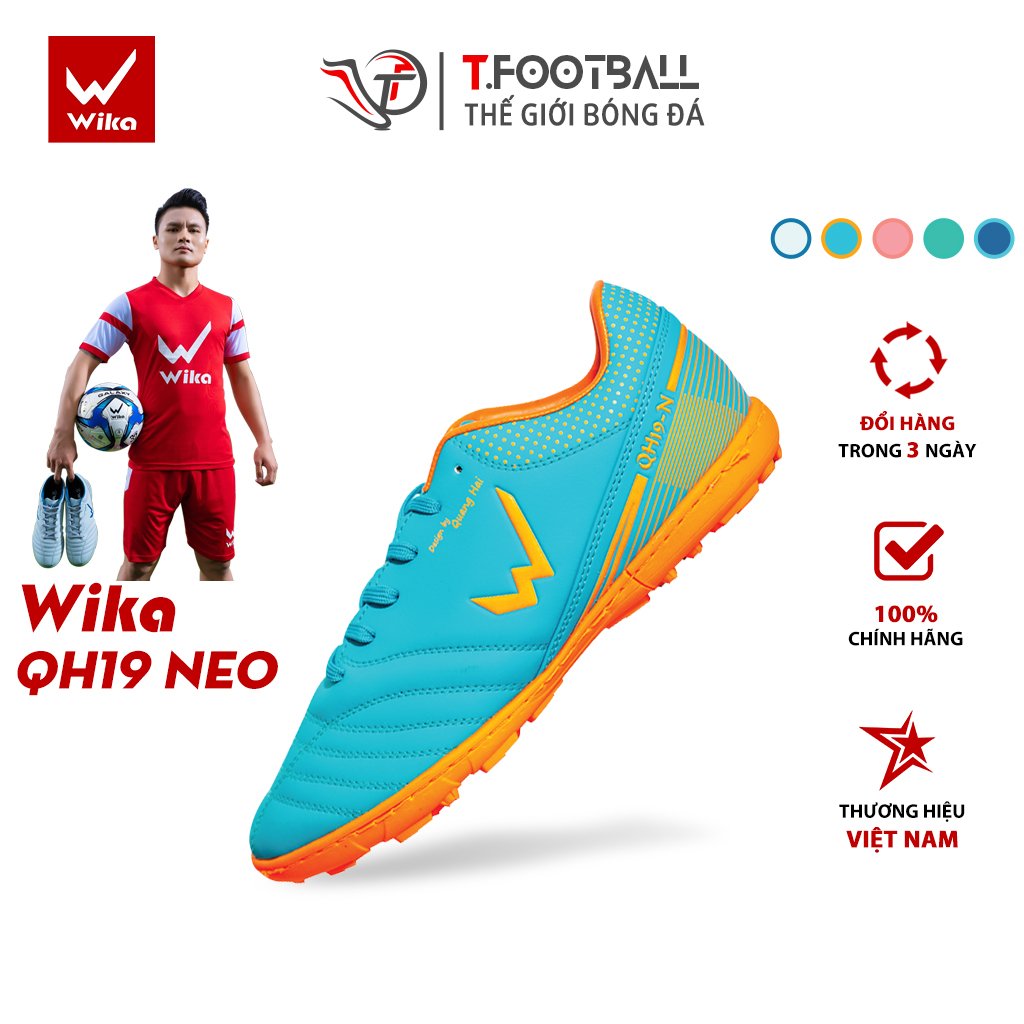 Giày Đá Bóng WIKA QH19 NEO Chính Hãng Da Microfiber Cao Cấp Đinh Dăm TF Bám Sân – Xanh Ngọc – 39